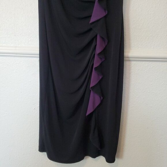 En Focus Dress Womens Size 6 Black Purple Ruffle Accent Stretch Cocktail - Picture 3 of 13